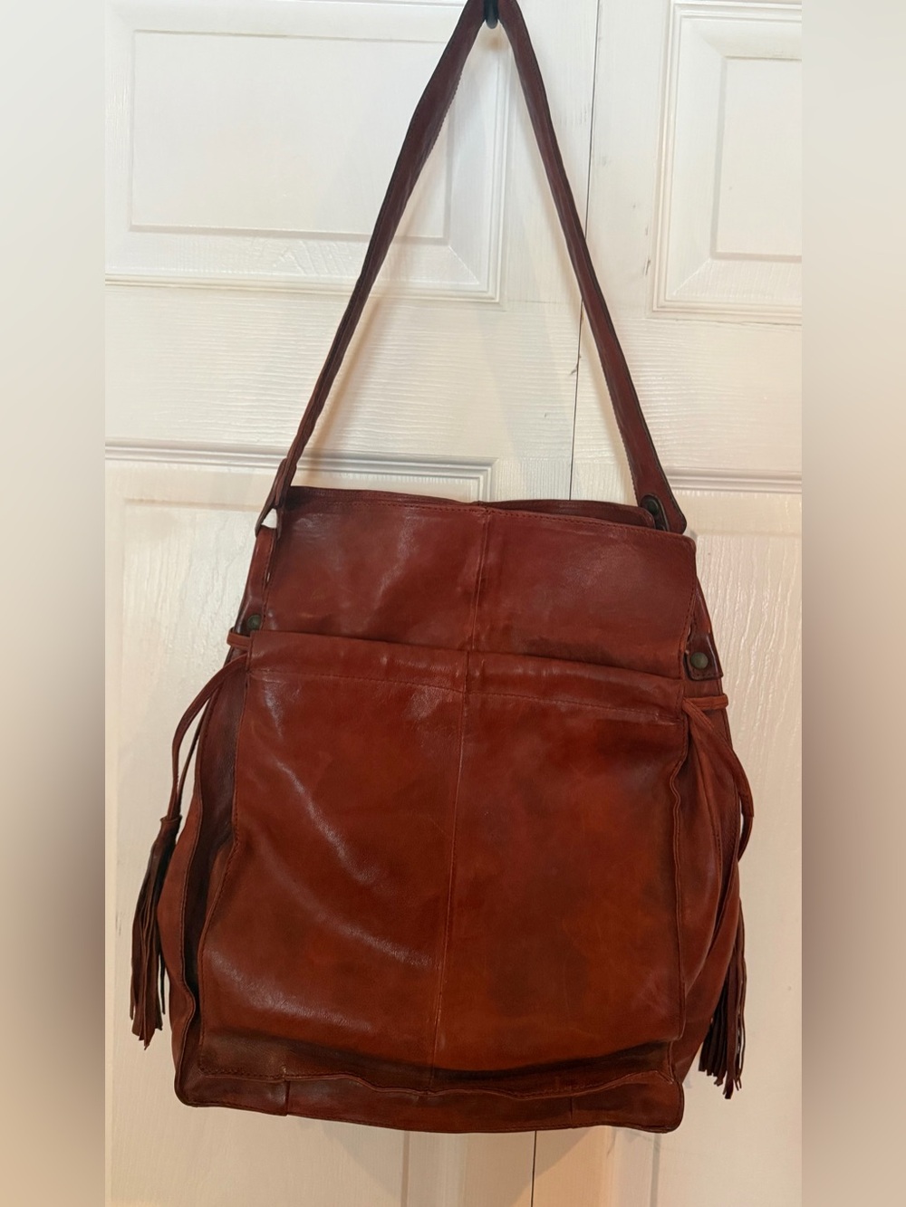A.S.98 Leather Tassel Hobo Bag - Rust Brown - Picture 2 of 7